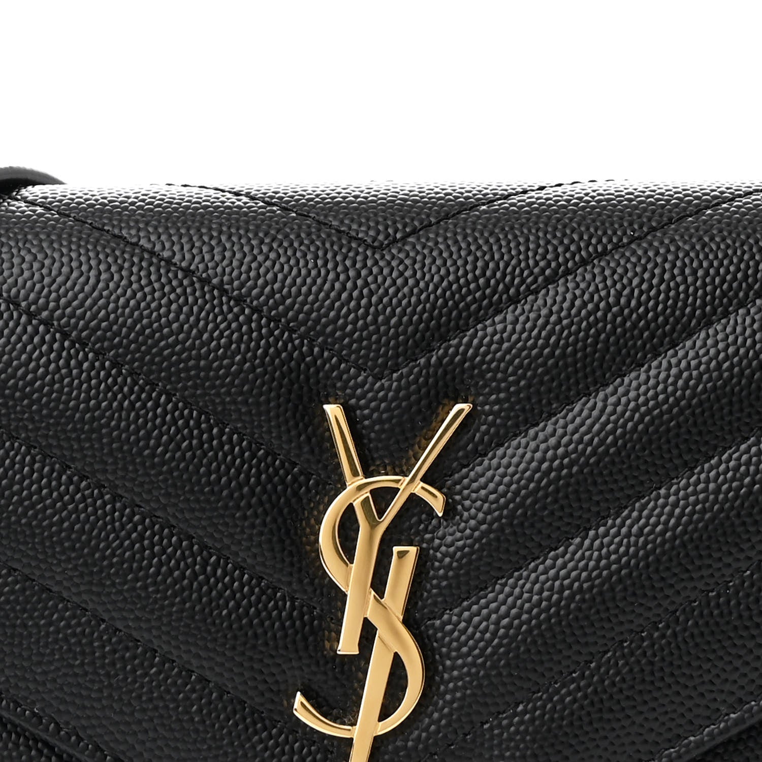 Saint Laurent Grain De Poudre Matelasse Chevron Monogram Envelope Chain Wallet Black 9 of 11