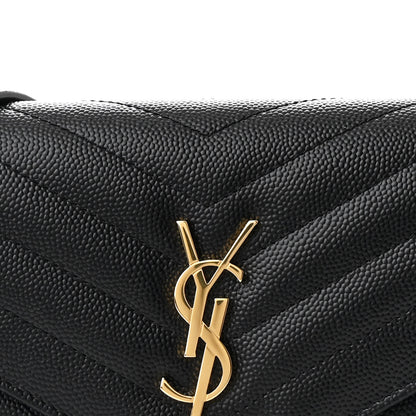 Saint Laurent Grain De Poudre Matelasse Chevron Monogram Envelope Chain Wallet Black 9 of 11