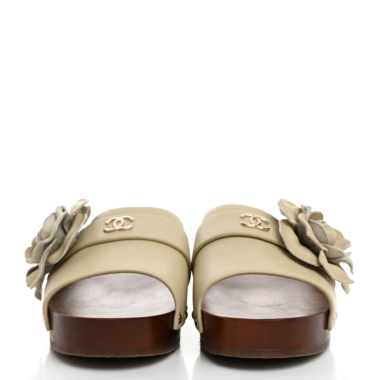 Calfskin Camellia Clogs 41 Light Beige