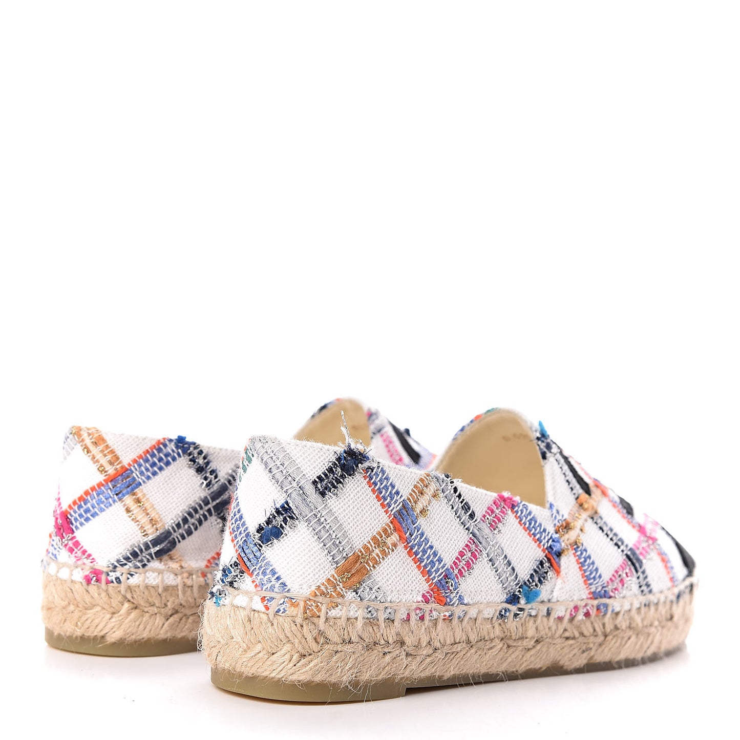 Tweed Grosgrain CC Espadrilles 36 White Blue Pink Green Black