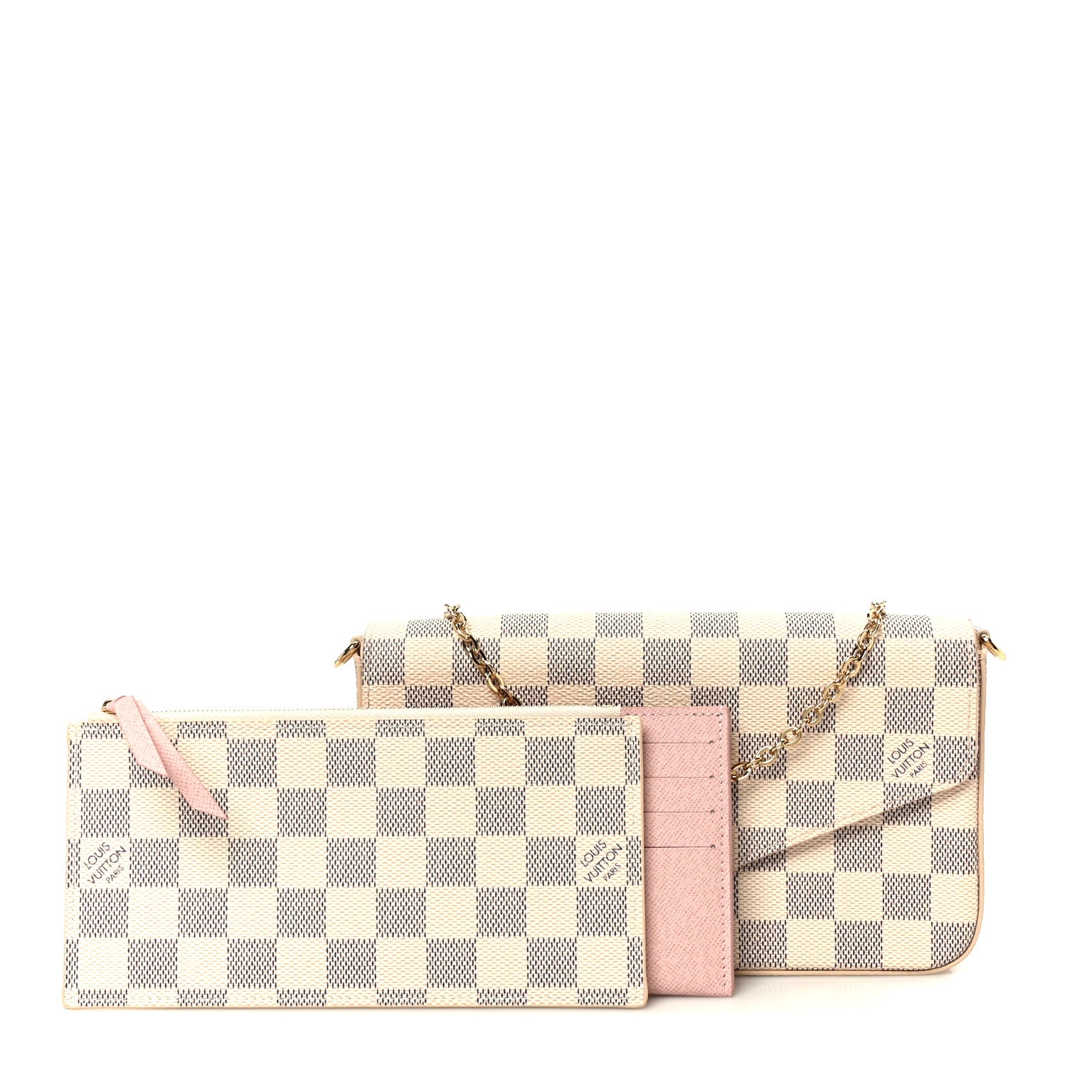 Louis Vuitton Damier Azur Pochette Felicie Chain Wallet Rose Ballerine 2 of 14
