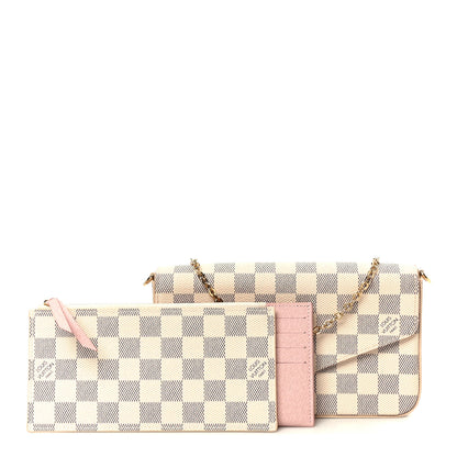 Louis Vuitton Damier Azur Pochette Felicie Chain Wallet Rose Ballerine 2 of 14