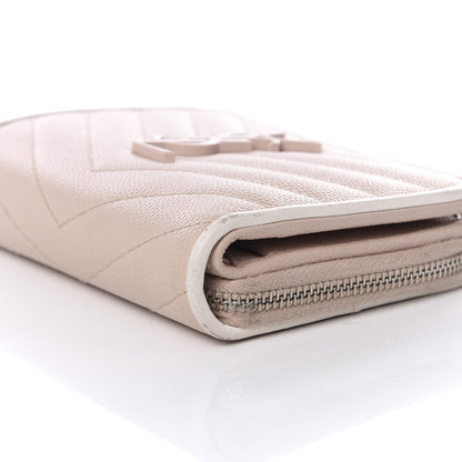 Saint Laurent Grain De Poudre Matelasse Chevron Monogram Compact Zip Around Wallet Pink White 7 of 8