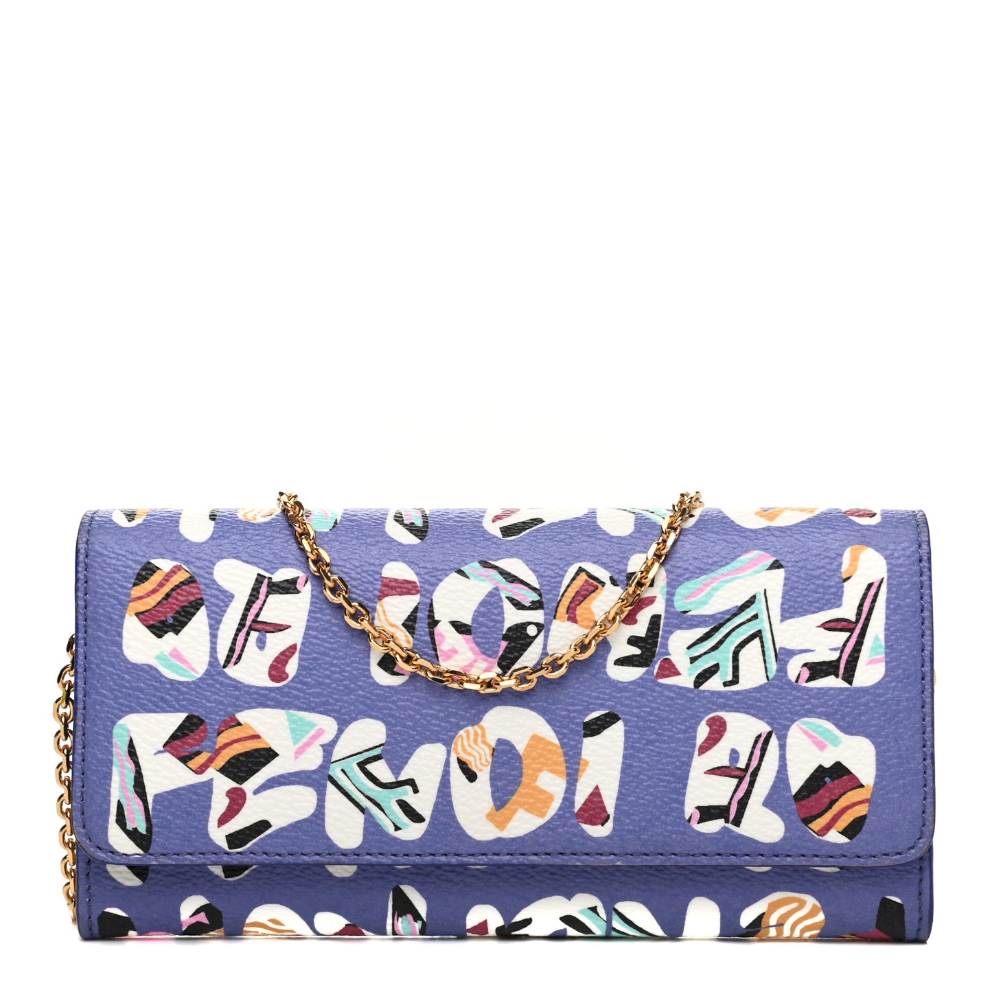 Glazed Fabric Vitello Elite Fendi Roma Chain Wallet Cassis Paglia
