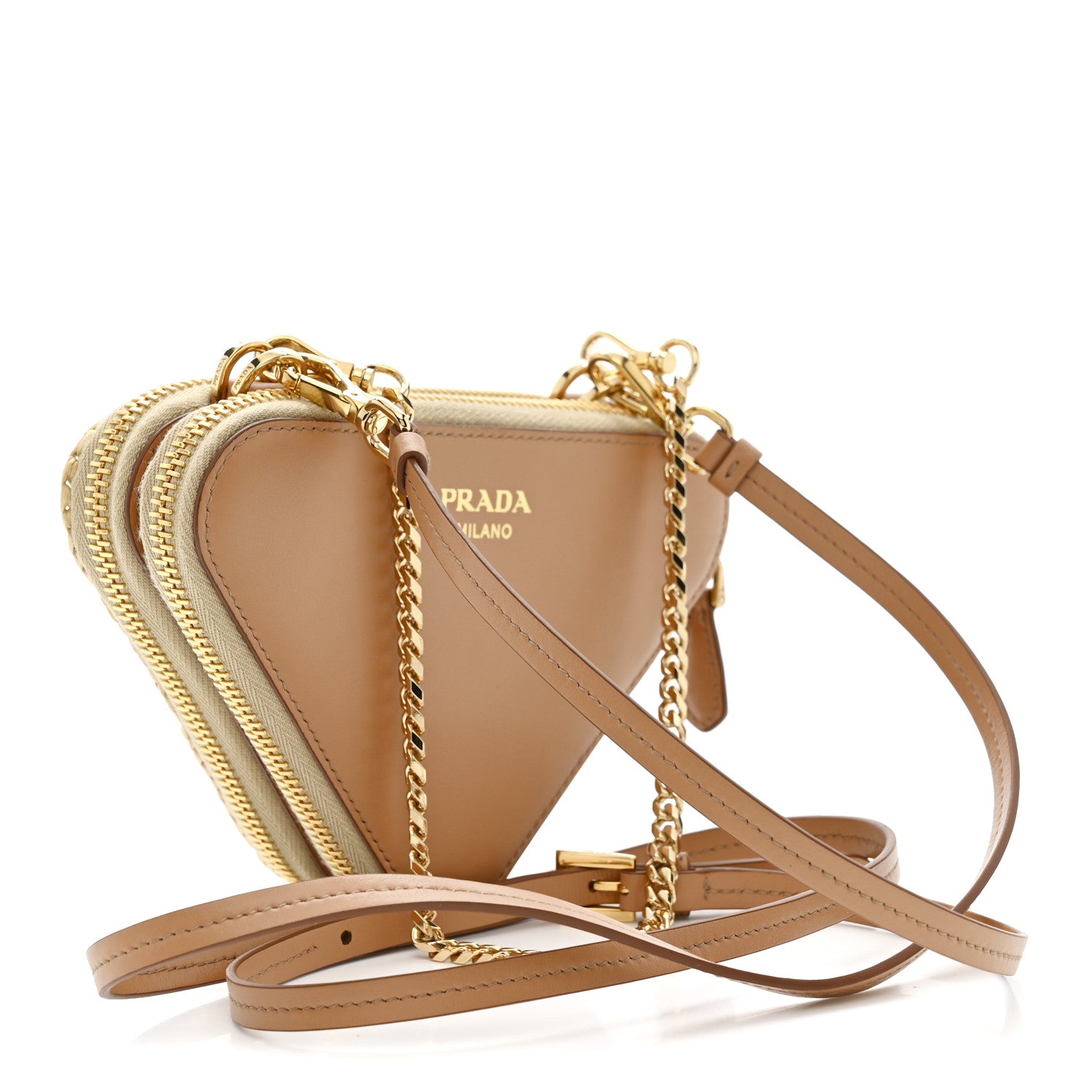 Prada Raffia Calfskin Crochet Logo Embroidered Mini Triangle