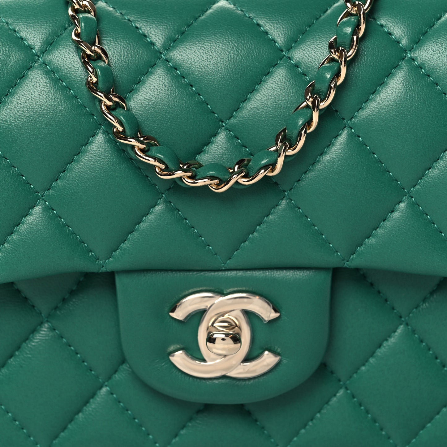 Lambskin Quilted Mini Top Handle Rectangular Flap Green