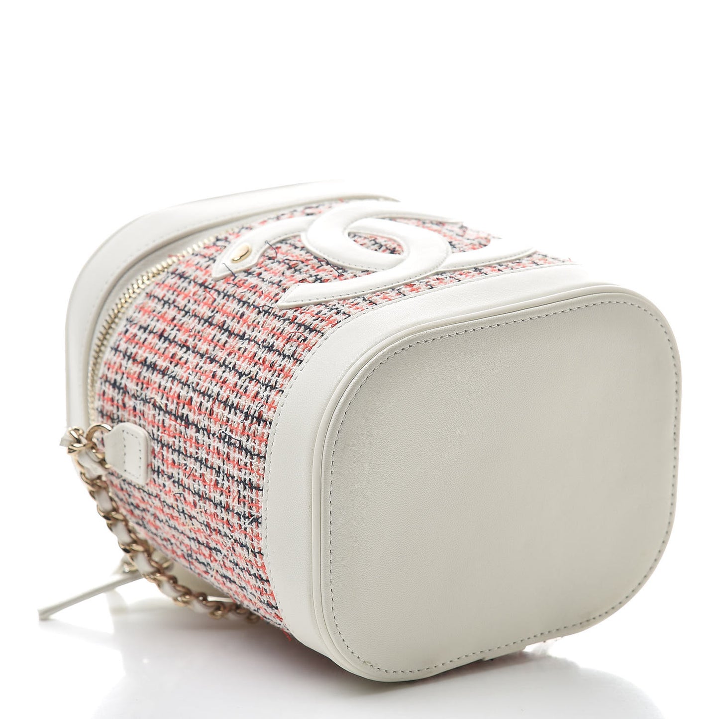 Tweed Lambskin Timeless Vanity Cosmetic Case White