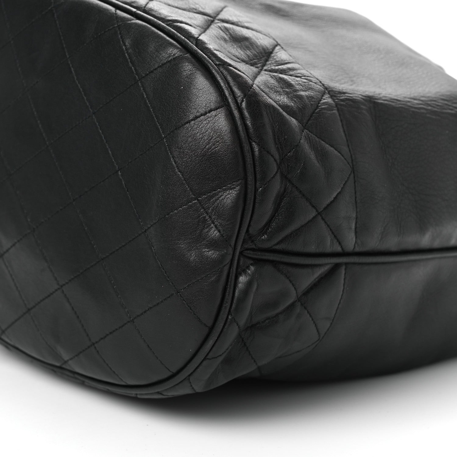 Chanel Lambskin Quilted Drawstring Bucket Bag Black 11 of 17