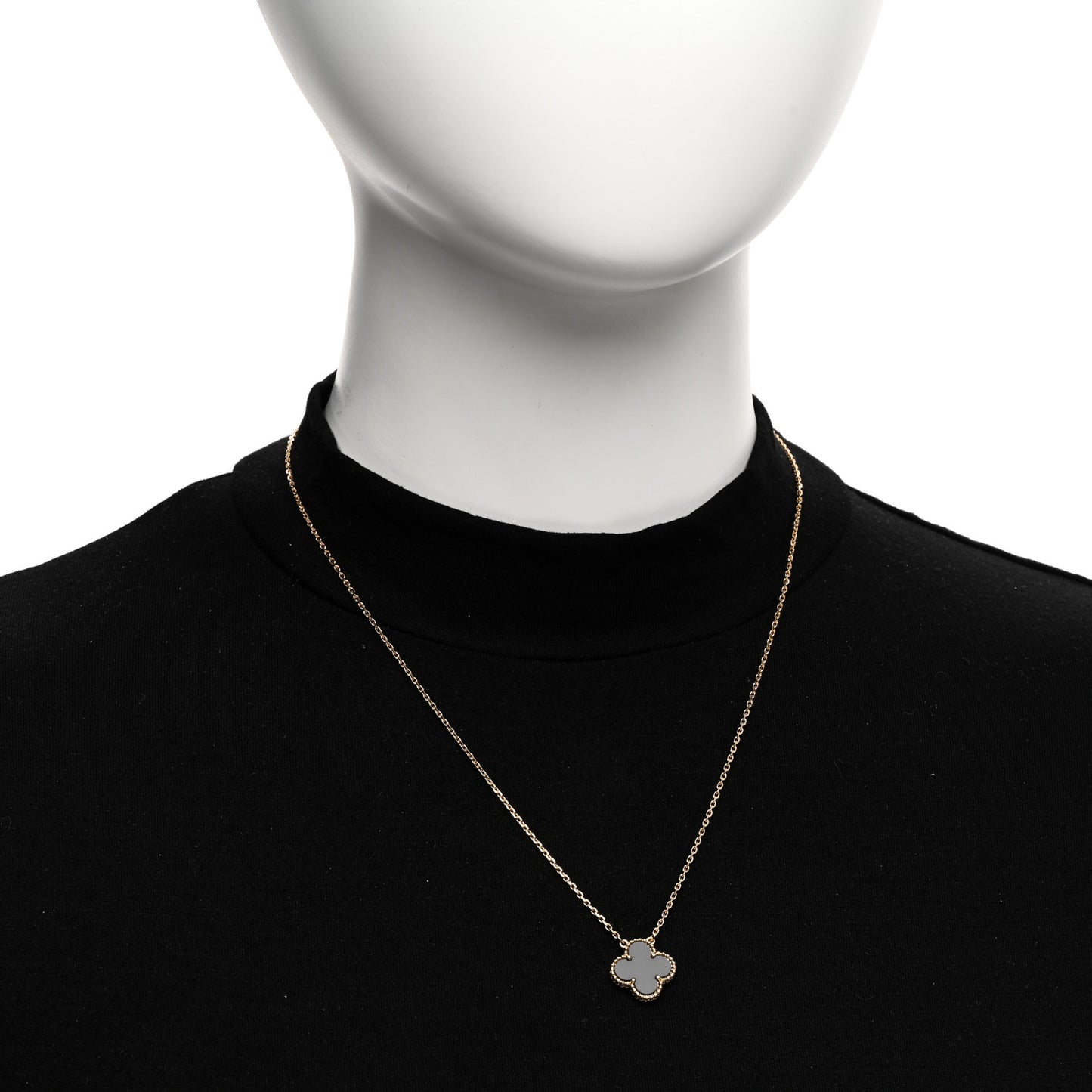 18K Yellow Gold Black Onyx Vintage Alhambra Pendant Necklace
