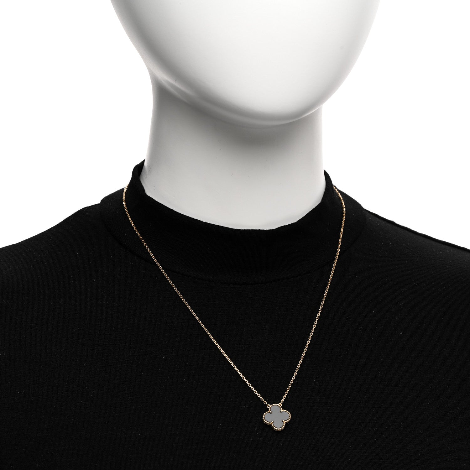 Van Cleef & Arpels 18K Yellow Gold Black Onyx Vintage Alhambra Pendant Necklace 2 of 6