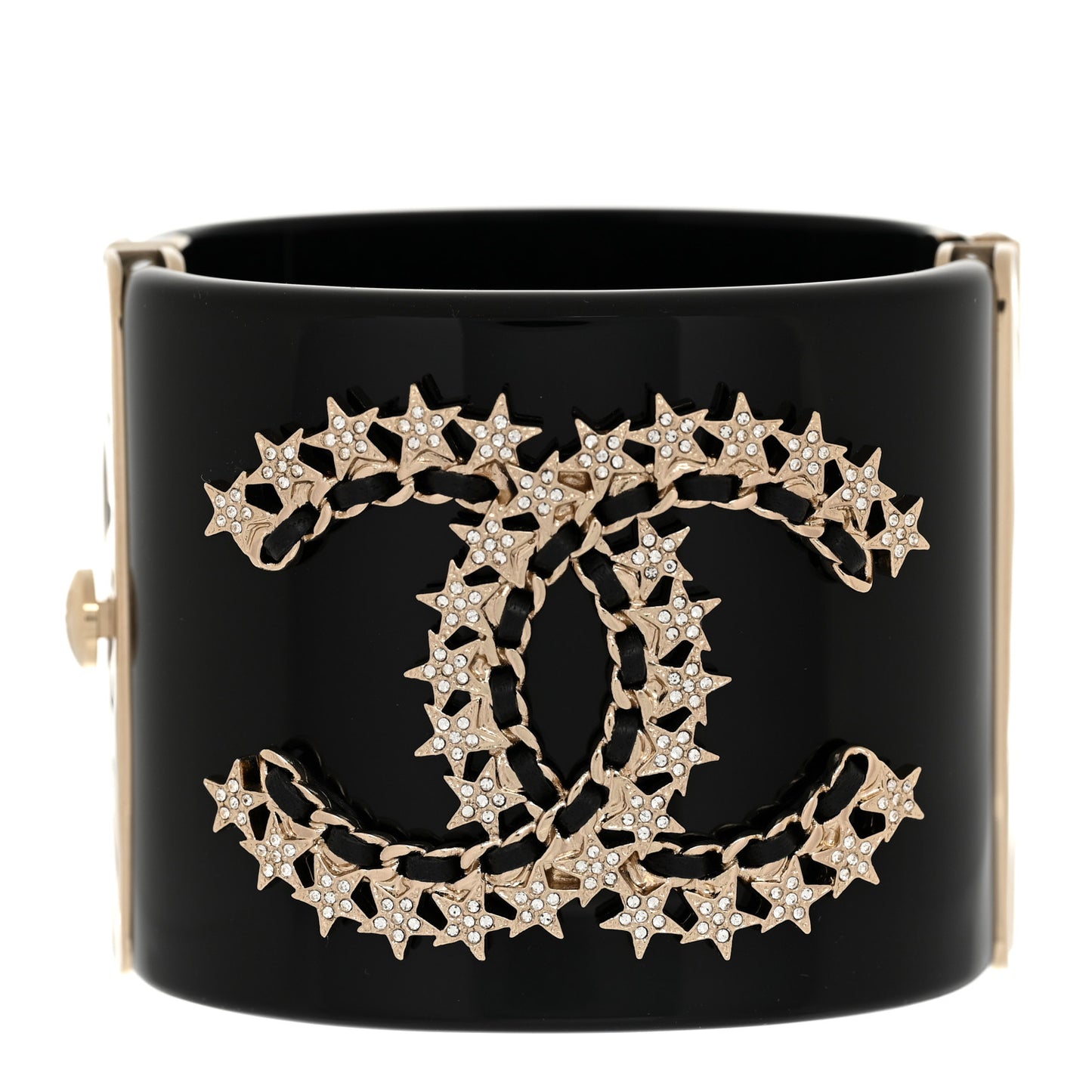 Resin Lambskin Crystal CC Star CC Cuff Black