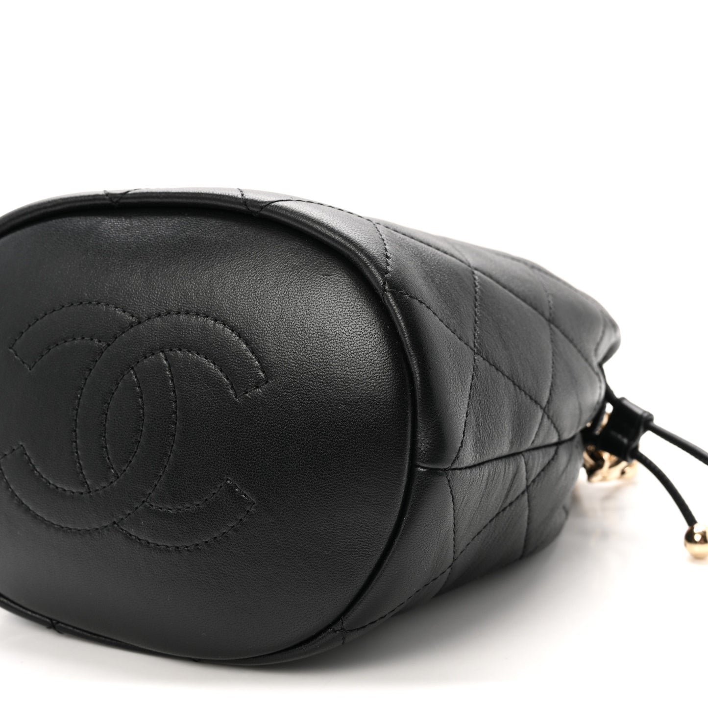 Lambskin Quilted Resin Bi-Color Chain Bucket Bag Black