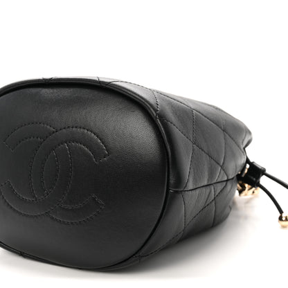 Chanel Lambskin Quilted Resin Bi-Color Chain Bucket Bag Black 10 of 11