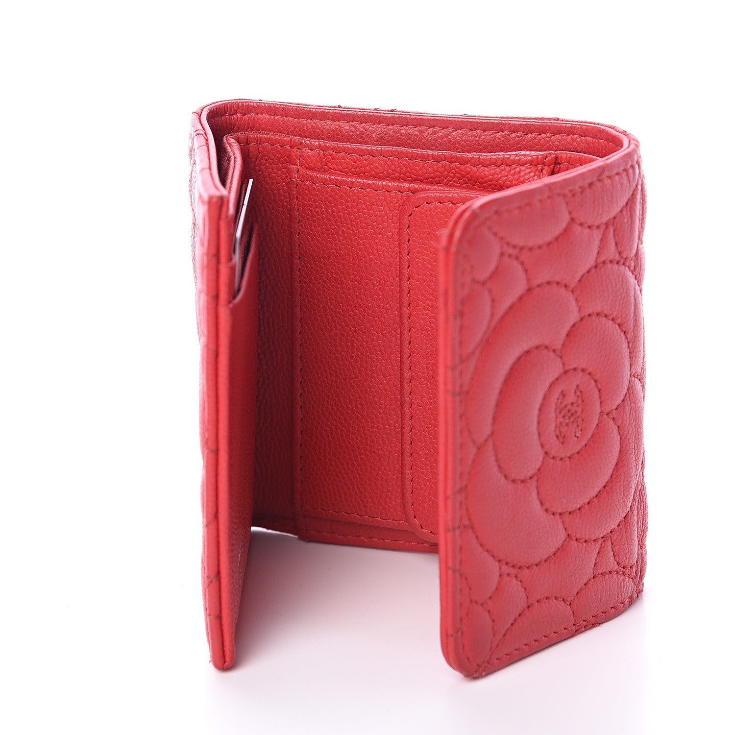 Chanel Caviar Camellia Embossed Compact Wallet Red 4 of 5