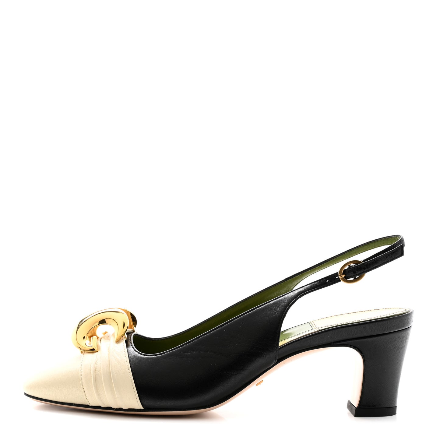 Malaga Kid Half Moon GG Square Toe Slingback Pumps 37.5 Black Vintage White