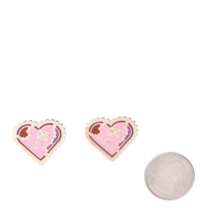 Chanel Enamel CC Heart Clip On Earrings Gold Pink 2 of 5