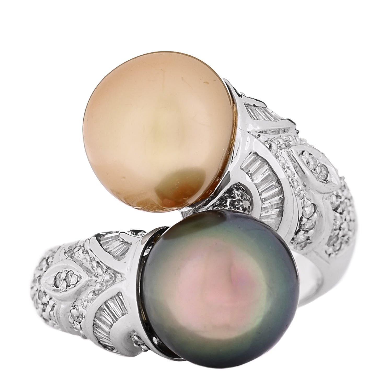 Parker & West by FASHIONPHILE 14K White Gold Diamond Gold Black Cultured Pearl .45ctw Bypass Ring 56 7.5 1 of 9