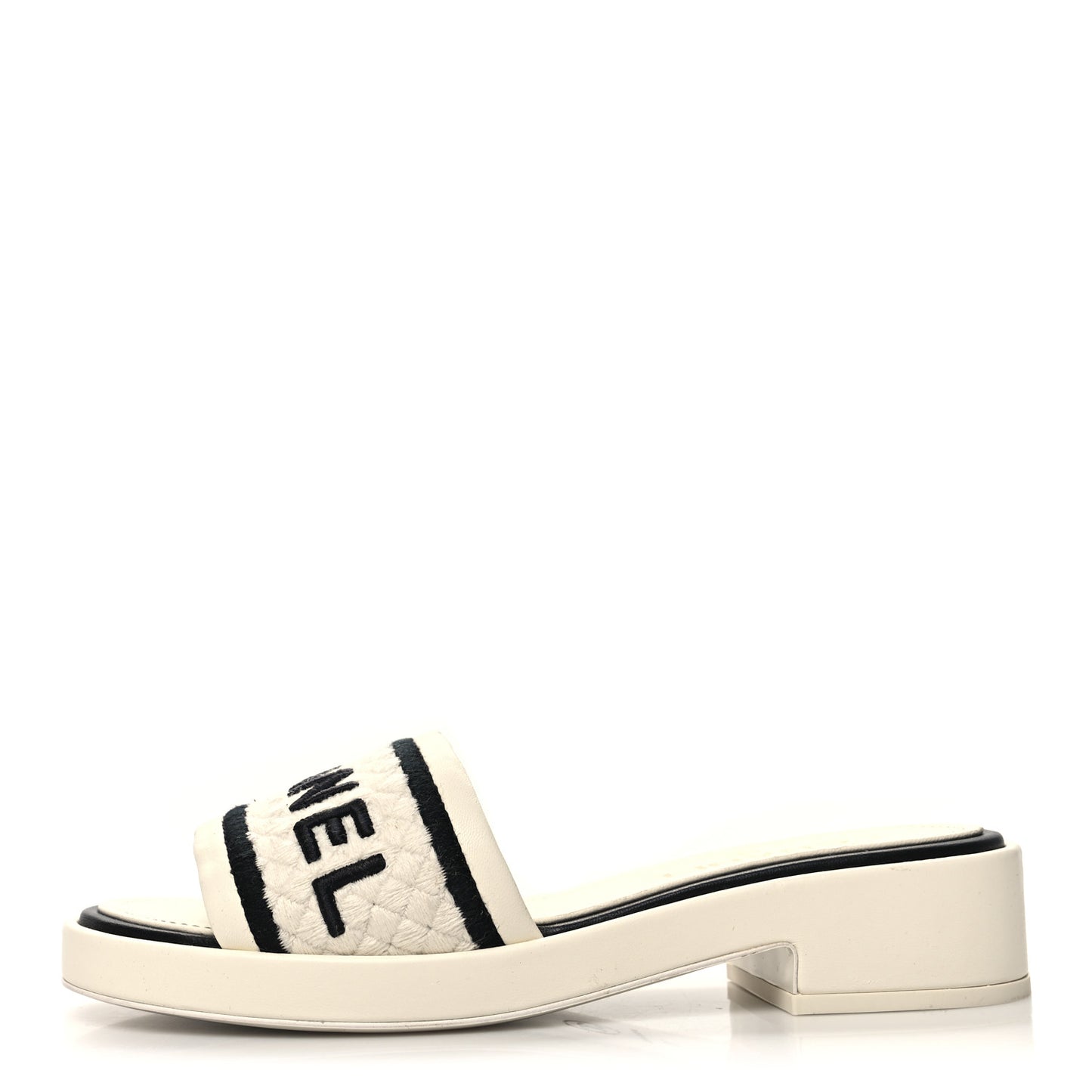 Lambskin Embroidered Logo Mules 38 Ivory Black