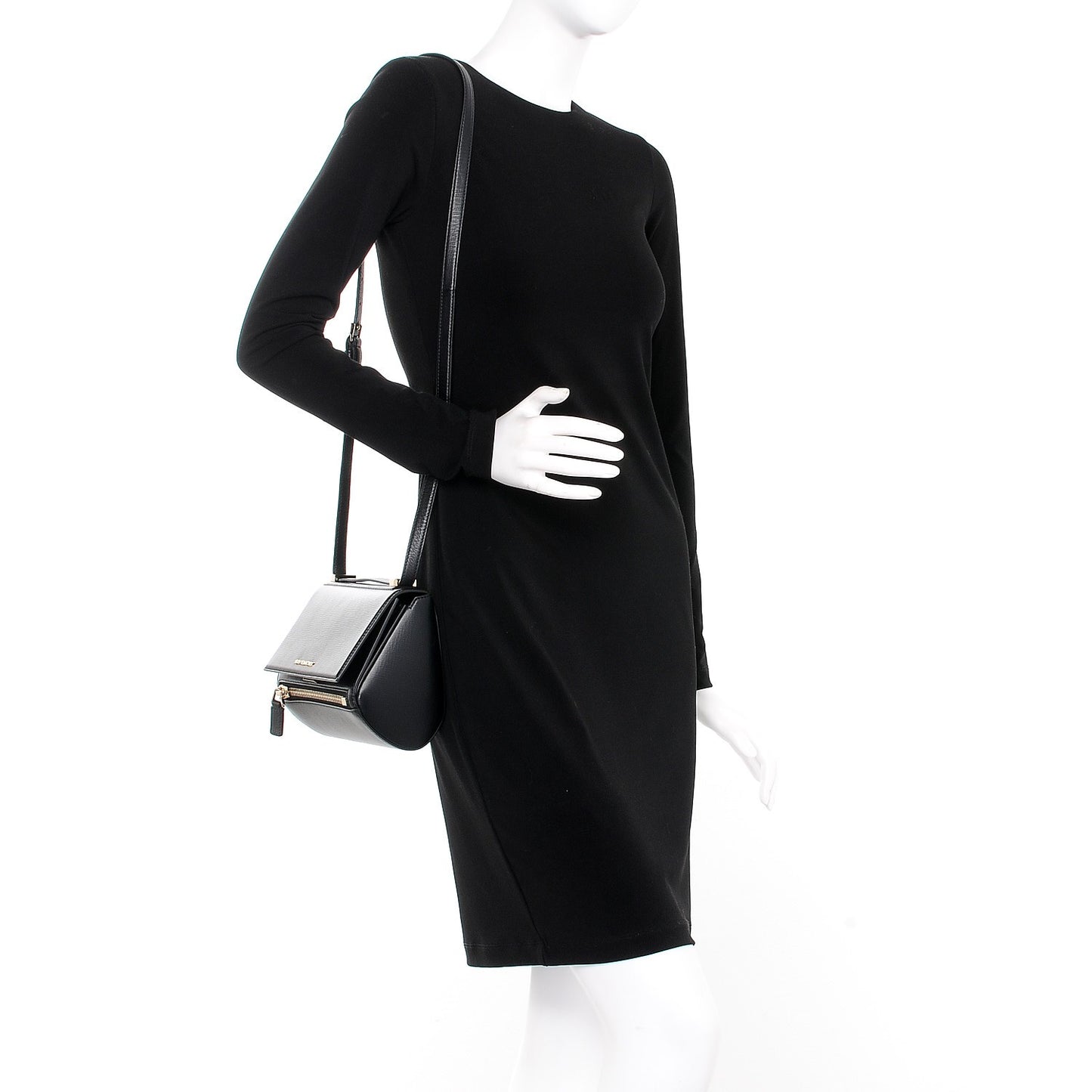 Textured Calfskin Mini Pandora Box Crossbody Bag Black