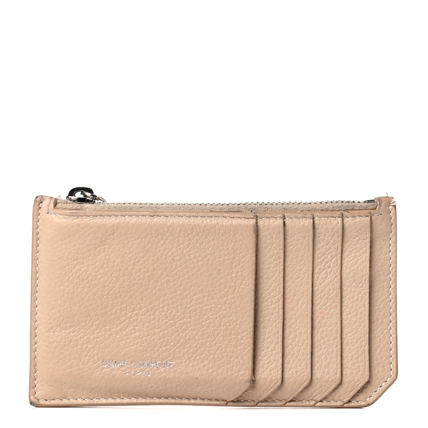 Saint Laurent Grained Calfskin 5 Fragments Zip Pouch Card Holder Nude Powder 1 of 8