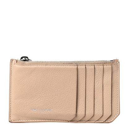 Saint Laurent Grained Calfskin 5 Fragments Zip Pouch Card Holder Nude Powder 1 of 8