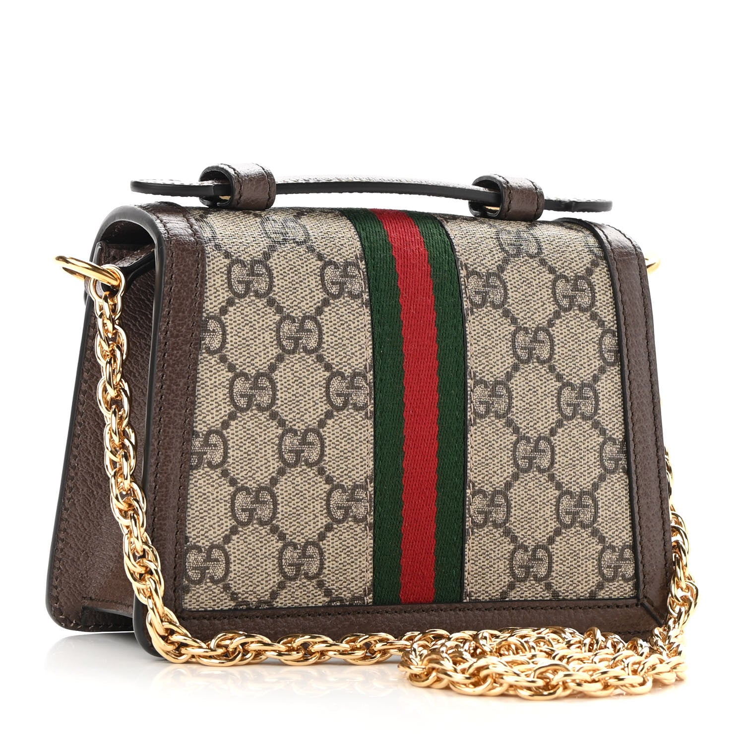 Gucci GG Supreme Monogram Textured Dollar Calfskin Web Mini Ophidia Padlock Top Handle Chain Shoulder Bag Beige Ebony New Acero 2 of 9