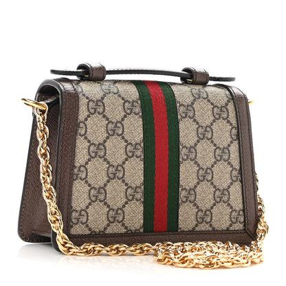 Gucci GG Supreme Monogram Textured Dollar Calfskin Web Mini Ophidia Padlock Top Handle Chain Shoulder Bag Beige Ebony New Acero 2 of 9