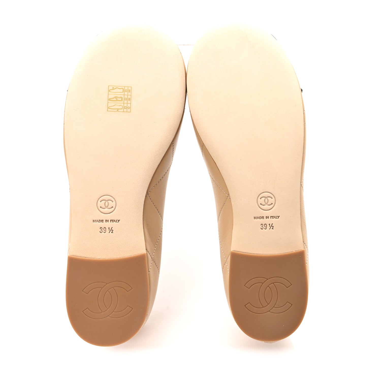 Lambskin Quilted CC Cambon Ballet Flats 39.5 Beige Black