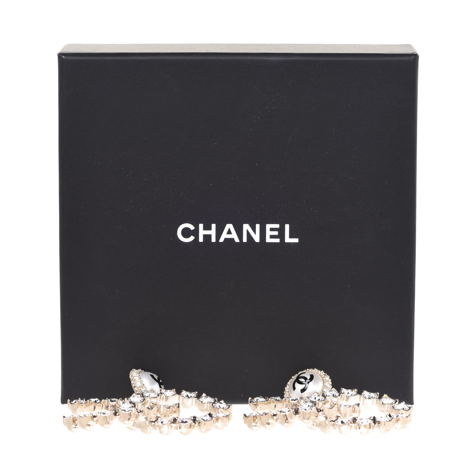 Chanel Crystal Pearl Large CC Drop Earrings Light Gold 5 of 5
