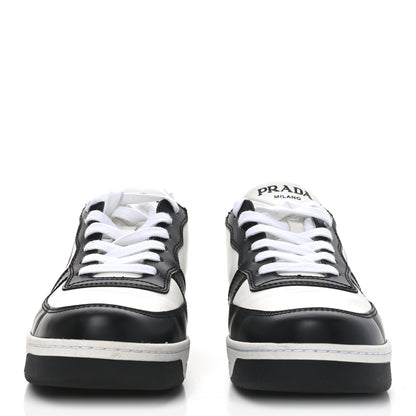 Prada Spazzolato Rois Vitello Soft Triangle Logo Womens Low Top Sneakers 38 White Black 3 of 8