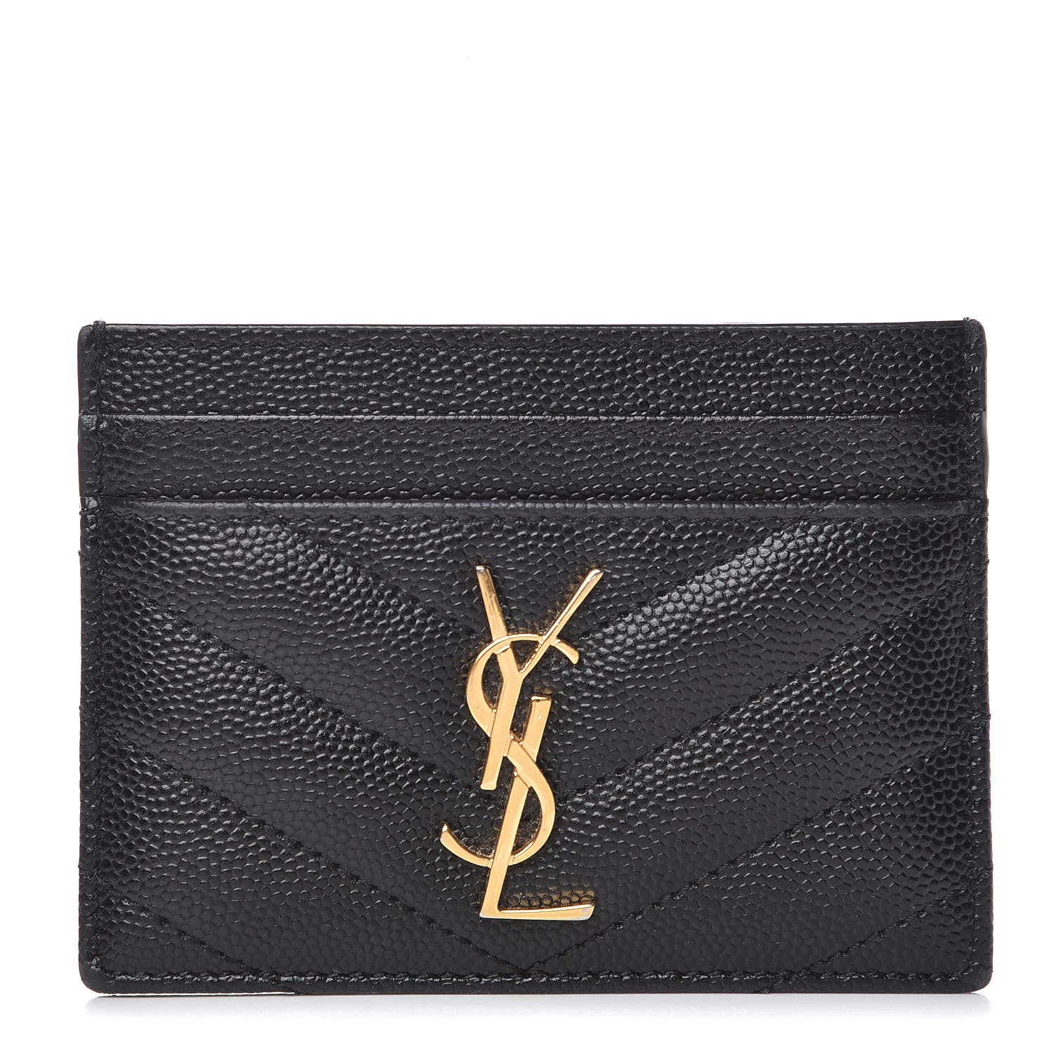 Saint Laurent Grain De Poudre Matelasse Chevron Monogram Credit Card Case Black 1 of 8