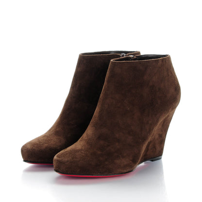 Christian Louboutin Suede Melisa 85 Ankle Wedge Boots 37.5 Coffee 3 of 7