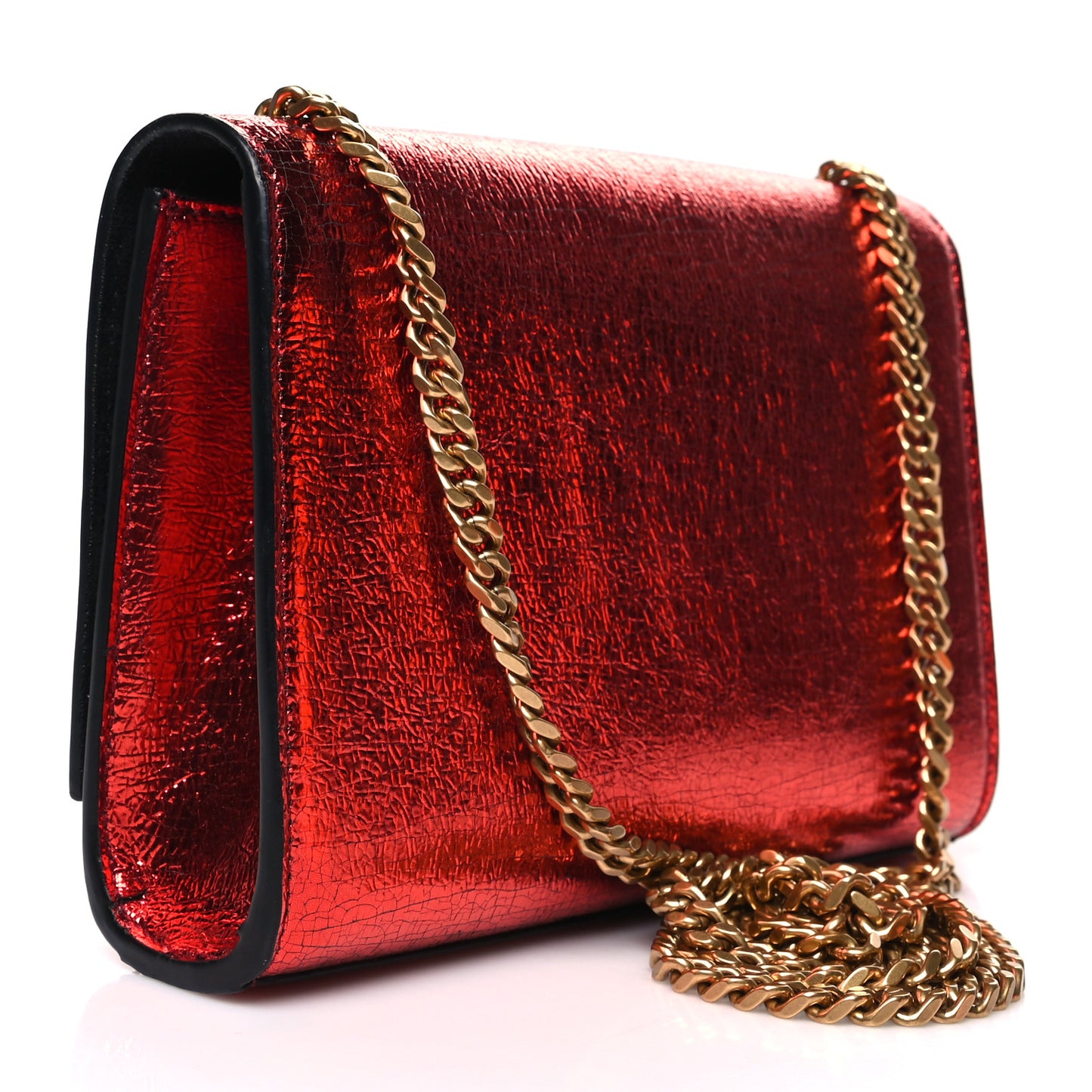 Metallic Calfskin Small Classic Monogram Kate Satchel Red
