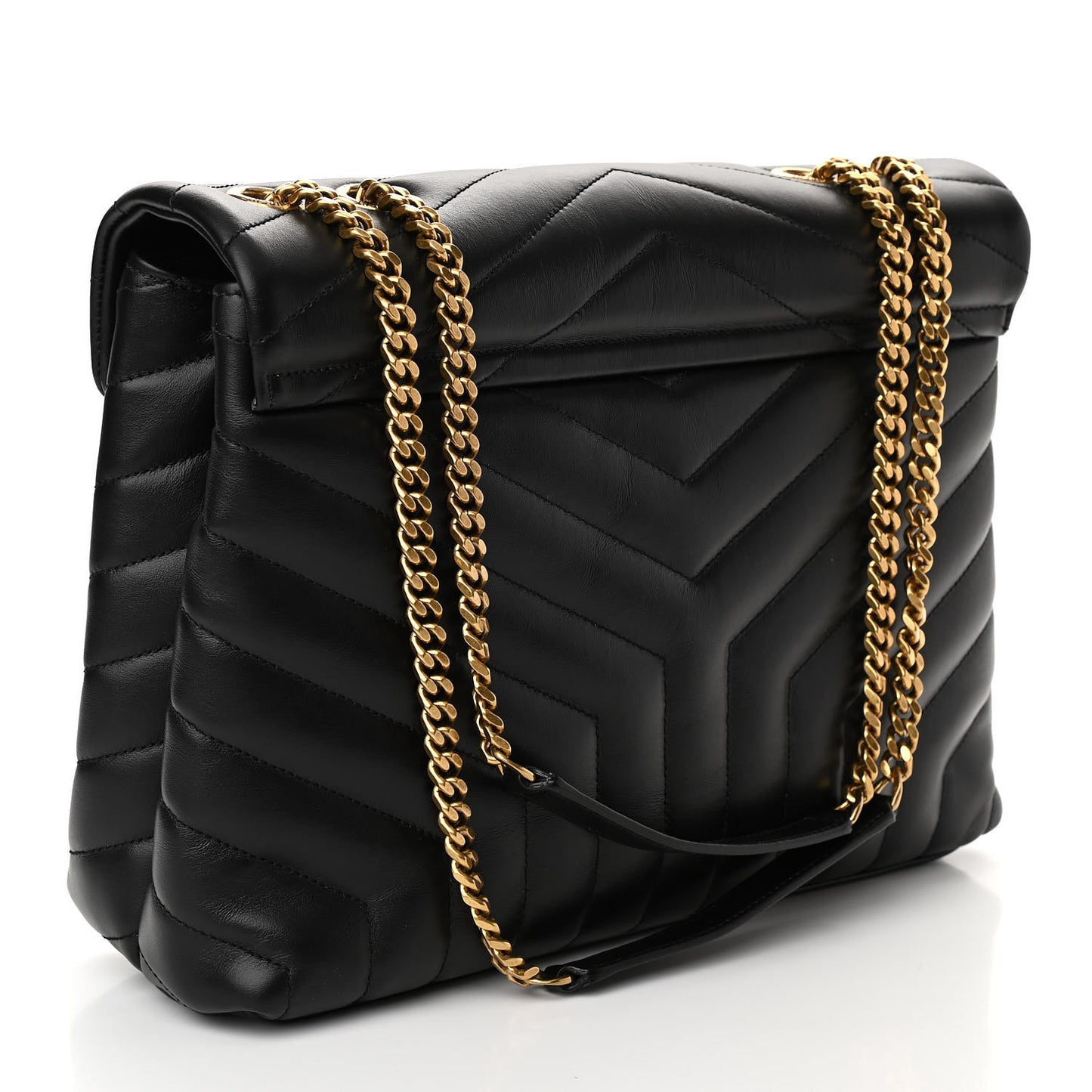 Calfskin Y Quilted Monogram Medium Loulou Chain Satchel Black