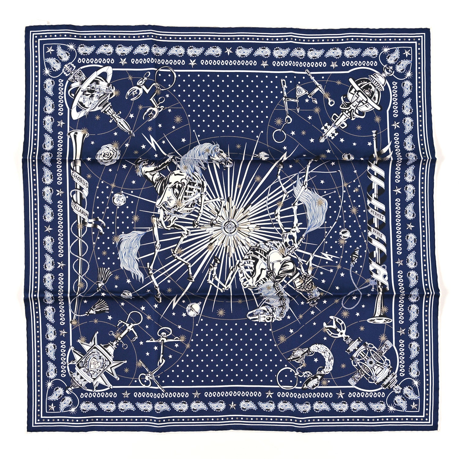 Hermes Silk Chorus Stellarum Bandana Scarf 55 Marine White Black 1 of 3