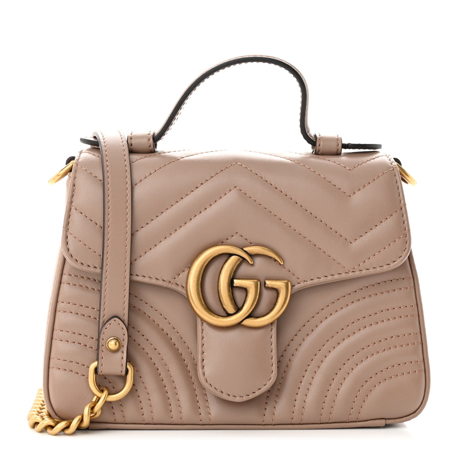 Gucci Calfskin Matelasse Mini GG Marmont Top Handle Shoulder Bag Porcelain Rose 1 of 11