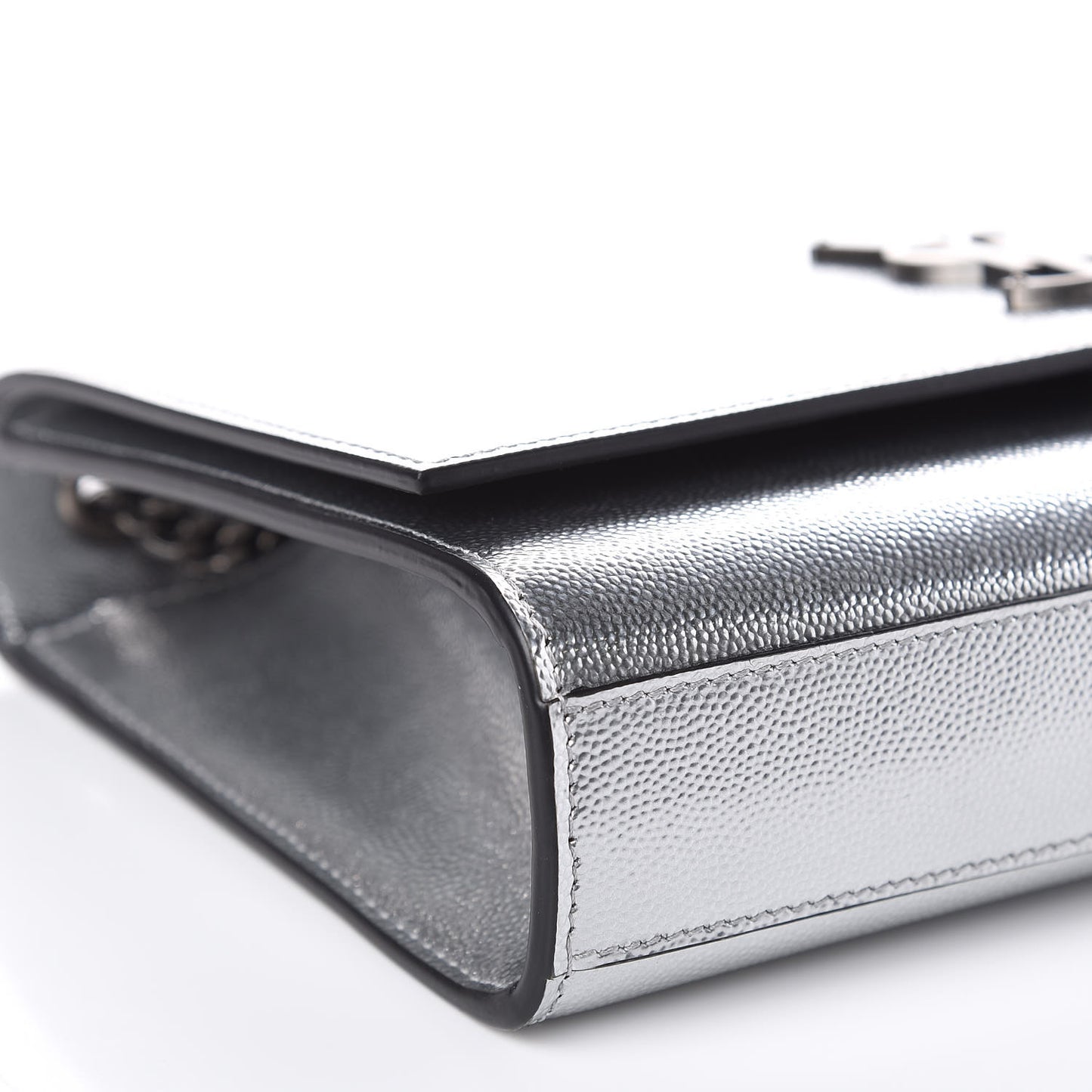 Metallic Grain De Poudre Medium Classic Monogram Kate Satchel Silver