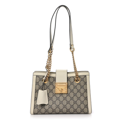Gucci GG Supreme Monogram Moon Calfskin Small Padlock Tote Beige Ebony Mystic White 1 of 11