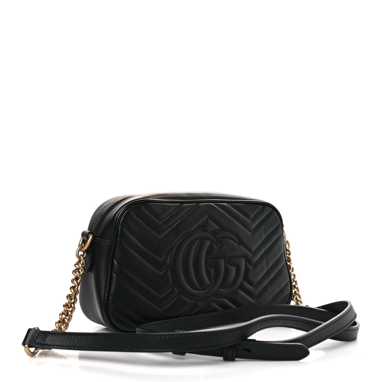 Calfskin Matelasse Small GG Marmont Chain Shoulder Bag Black