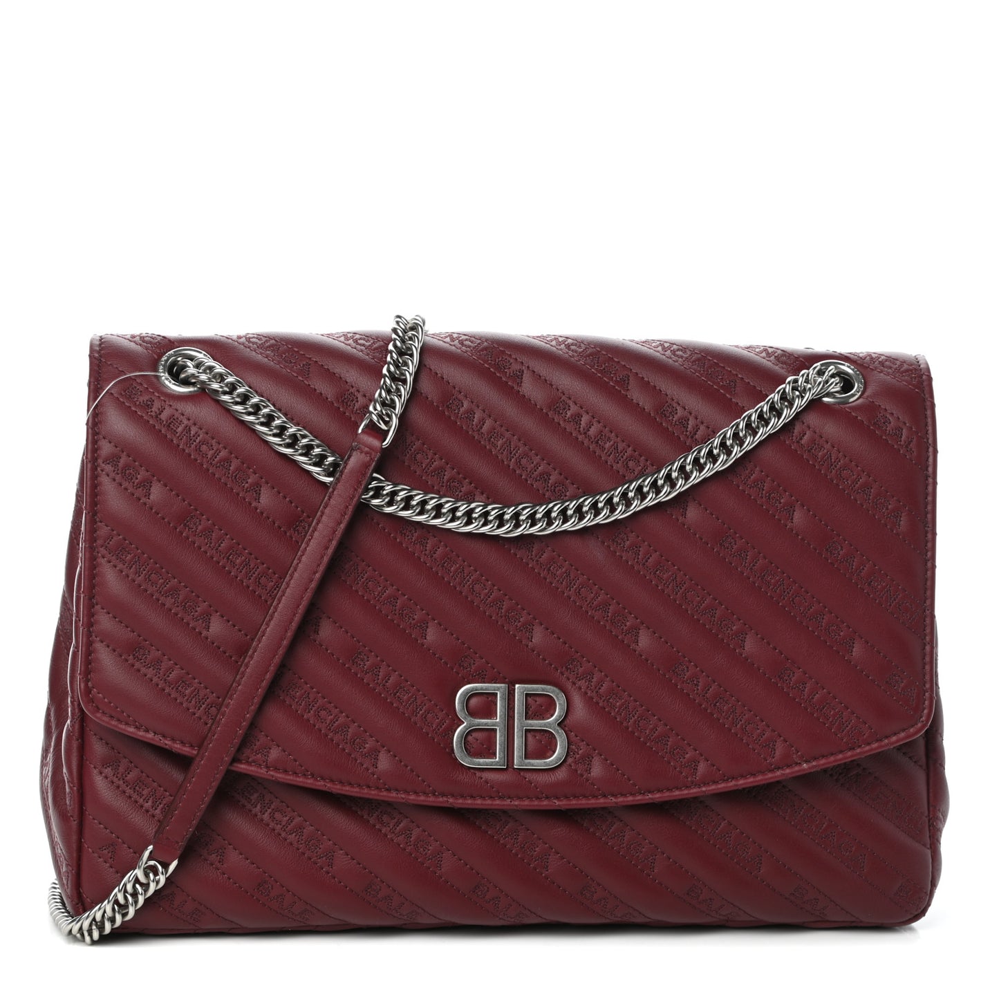 Calfskin Logo Matelasse Large BB Flap Chain Shoulder Bag Burgundy