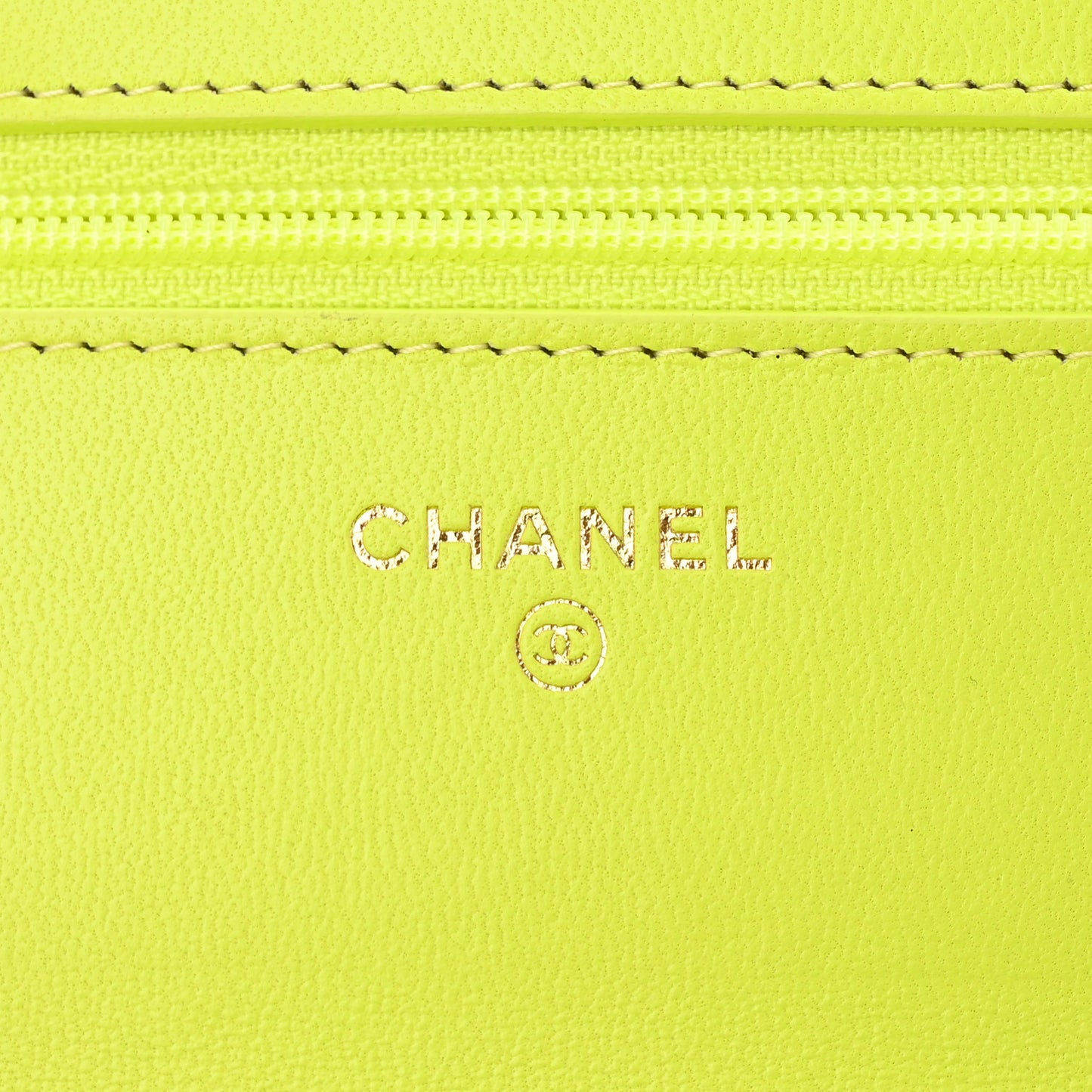 Shiny Lambskin Quilted Chanel 19 Wallet On Chain WOC Neon Yellow