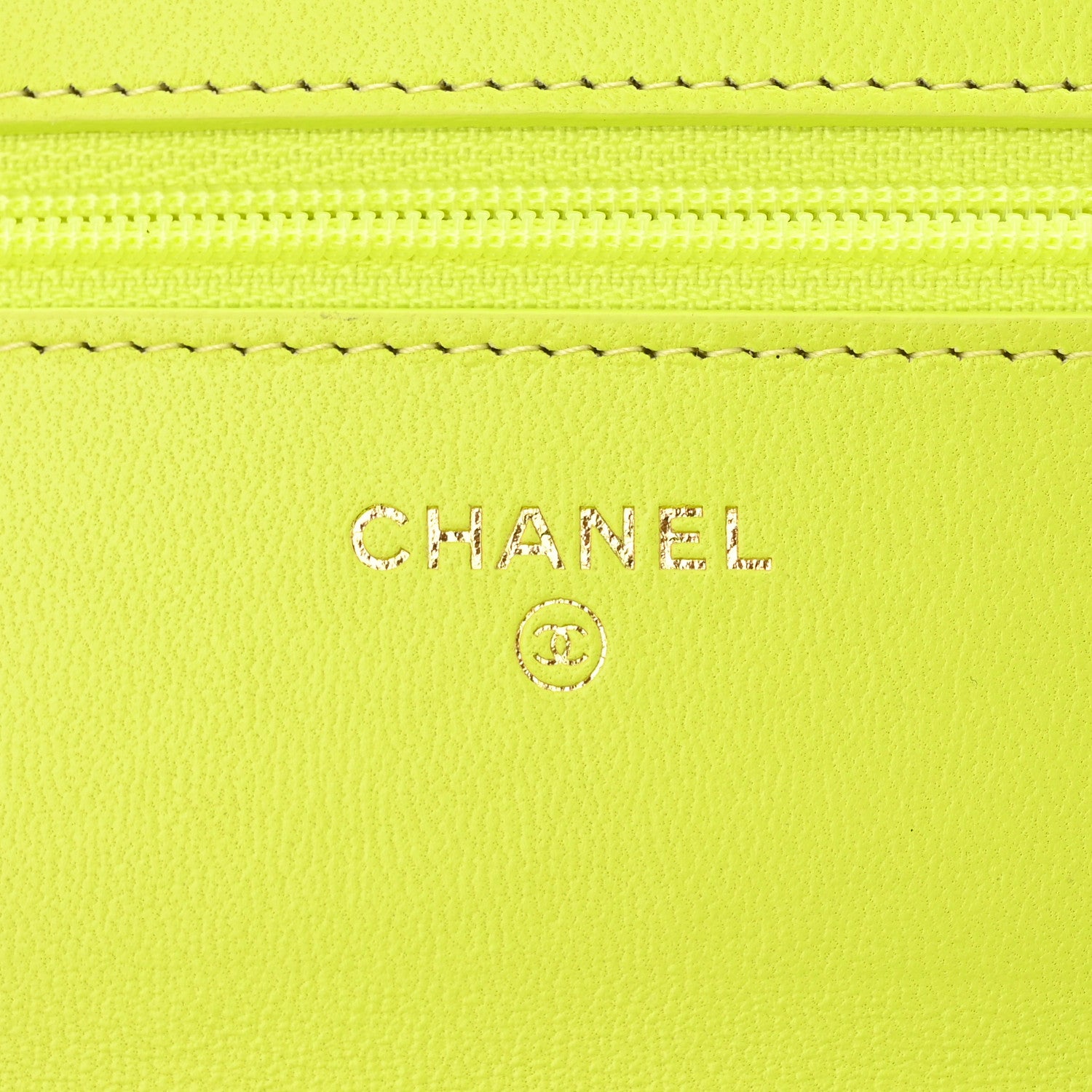 Chanel Shiny Lambskin Quilted Chanel 19 Wallet On Chain WOC Neon Yellow 6 of 13