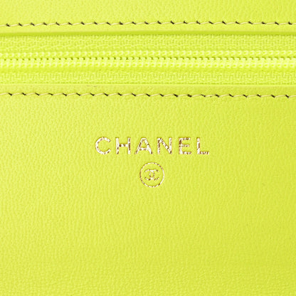 Chanel Shiny Lambskin Quilted Chanel 19 Wallet On Chain WOC Neon Yellow 6 of 13