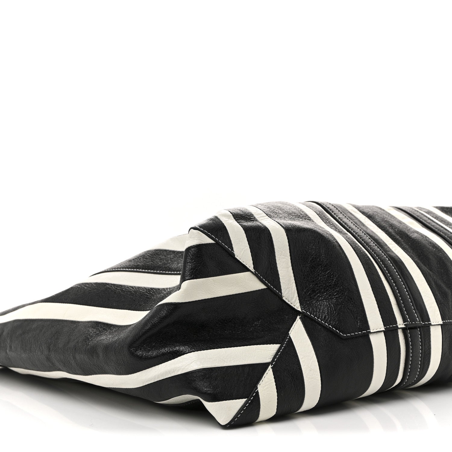 Balenciaga Agneau Arena Striped Patchwork East West Barbes Shopper Black White 9 of 12