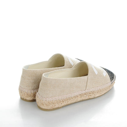 Chanel Toile Sequin CC Espadrilles 35 Beige Black 4 of 8