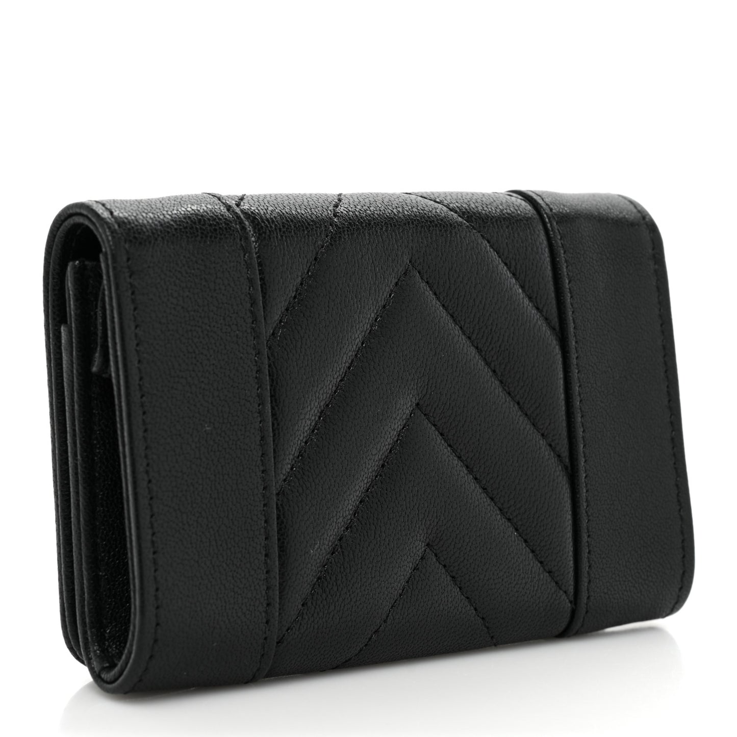 Sheepskin Chevron Quilted Vintage Mademoiselle Card Holder Black