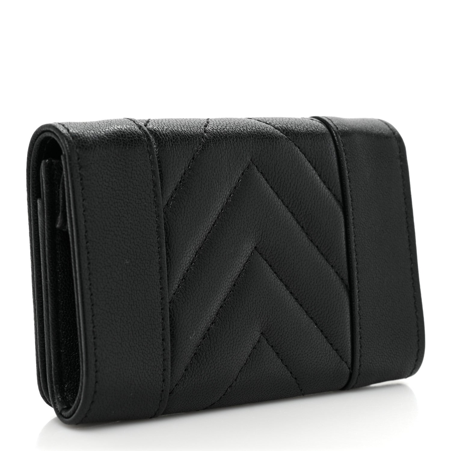 Chanel Sheepskin Chevron Quilted Vintage Mademoiselle Card Holder Black 3 of 10