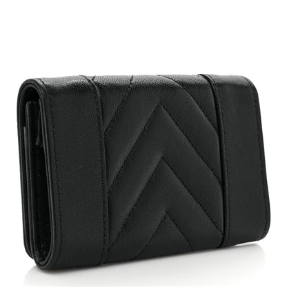 Chanel Sheepskin Chevron Quilted Vintage Mademoiselle Card Holder Black 3 of 10