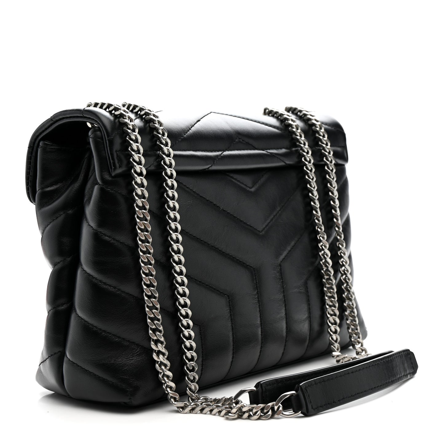 Calfskin Y Quilted Monogram Small Loulou Chain Satchel Black