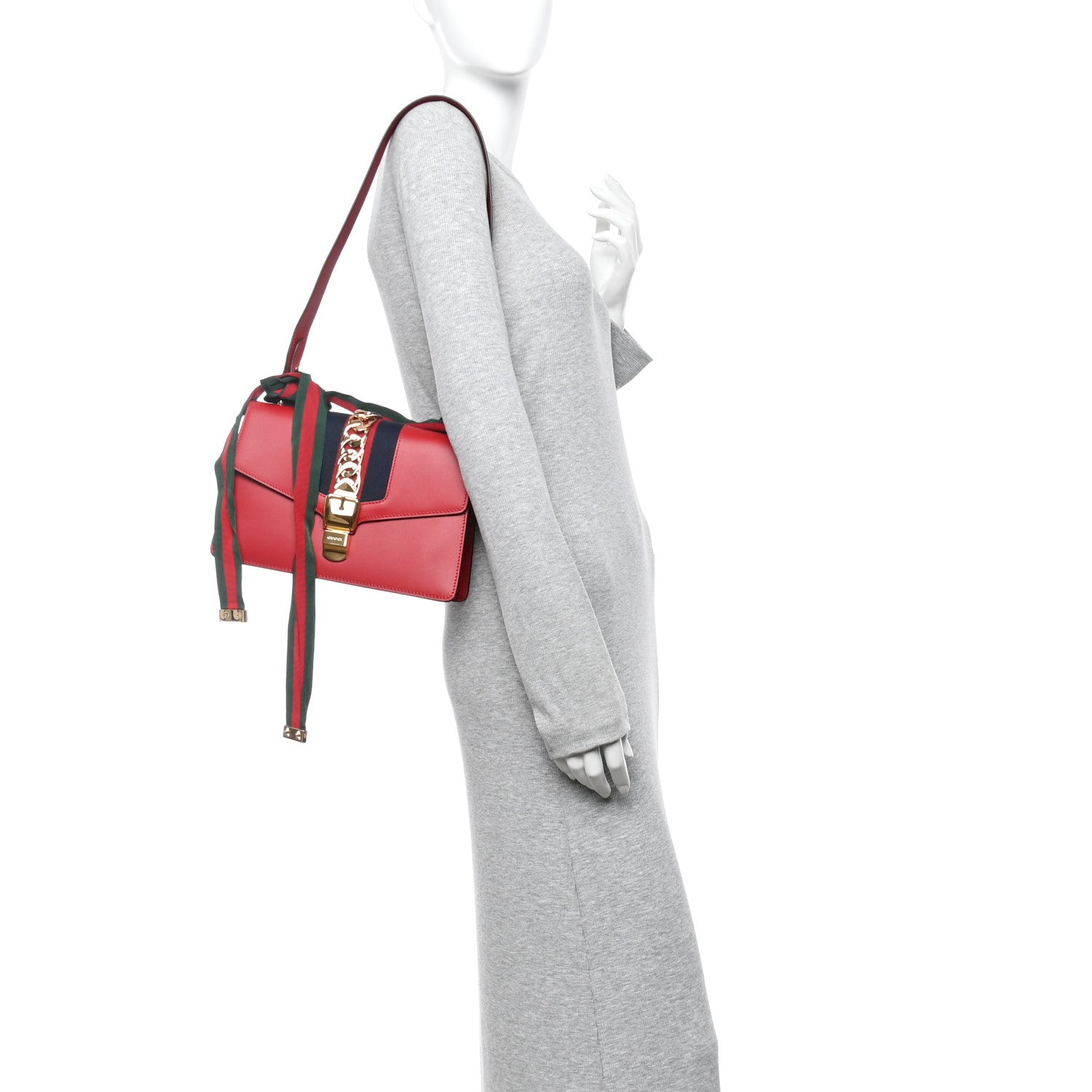 Gucci Calfskin Small Sylvie Shoulder Bag Hibiscus Red 2 of 10
